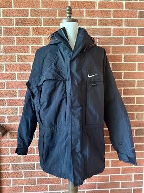 Y2K Nike ACG Heavyweight Hooded Parka Jacket Black Full Zip Pockets Men's L